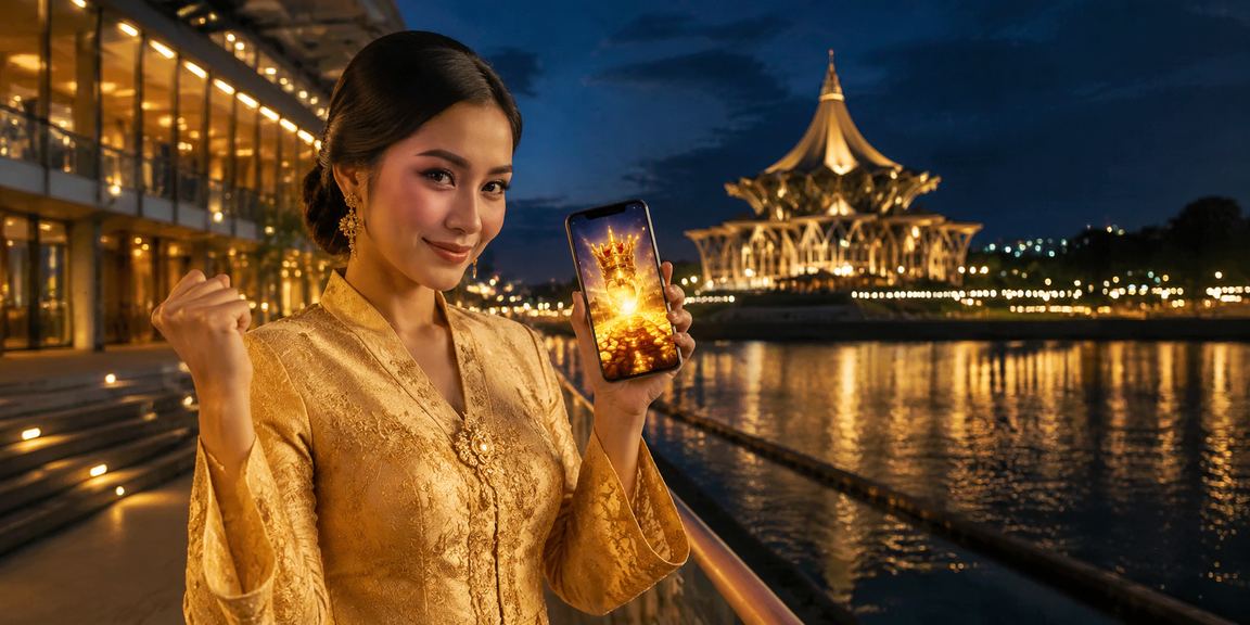 Pengguna wanita di Kuching membuat deposit untuk bermain sukan maya dalam baju kebaya